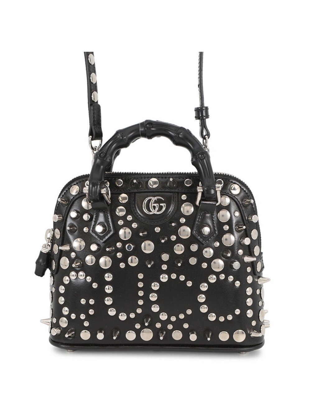 Rare Gucci calfskin mini studded Diana dome satchel Bamboo Handle bag